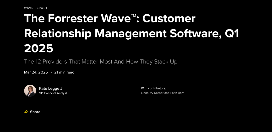 Finding the right CRM can be difficult, especially when business needs are evolving fast. This independent analyst report from Forrester evaluates 12 major CRM platforms based on features, vision, and execution, helping you assess which vendors align with your organization's goals. Download your complimentary copy of 